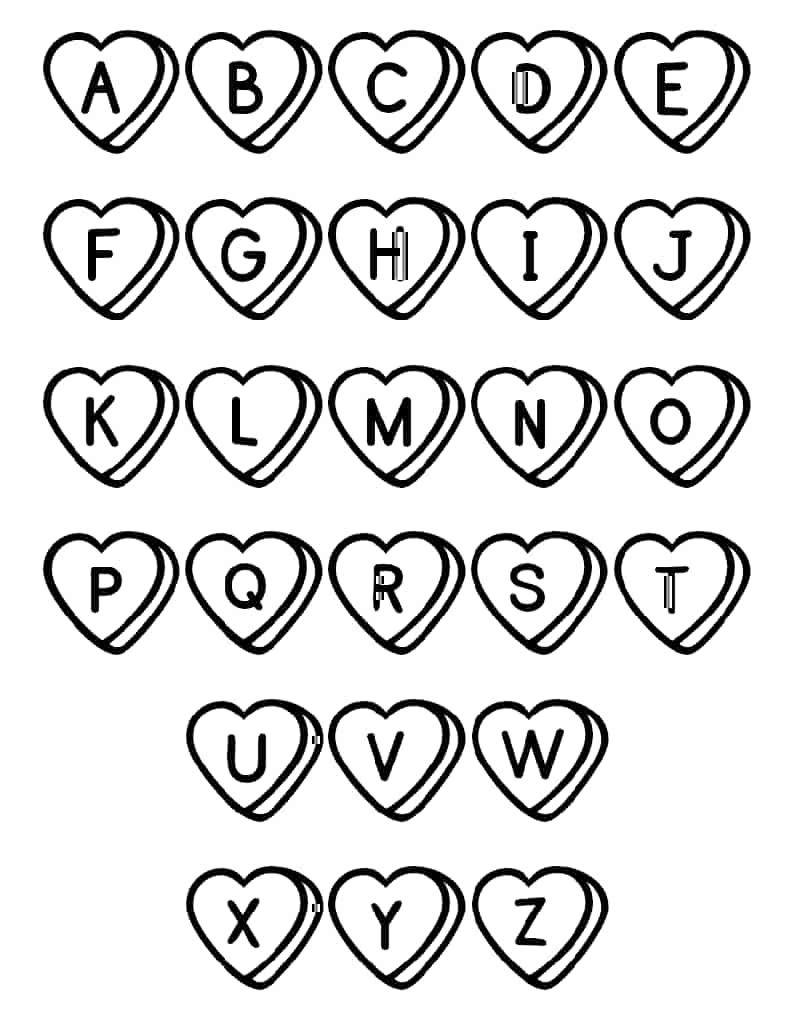 Alphabet & Letter A-Z with Heart coloring page