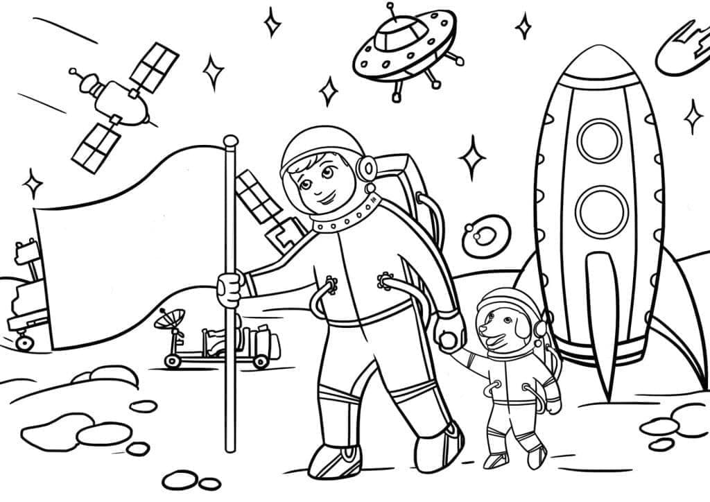 Astronaut and Dog coloring page