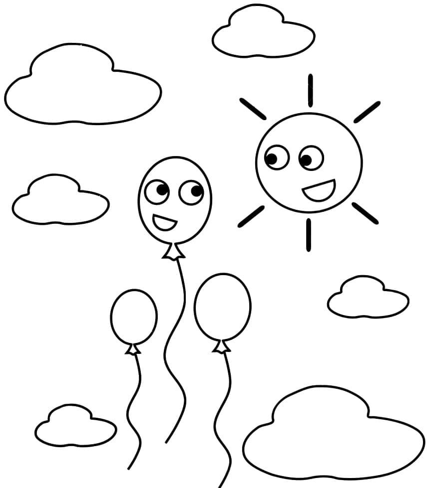 Balloons and Sun coloring page