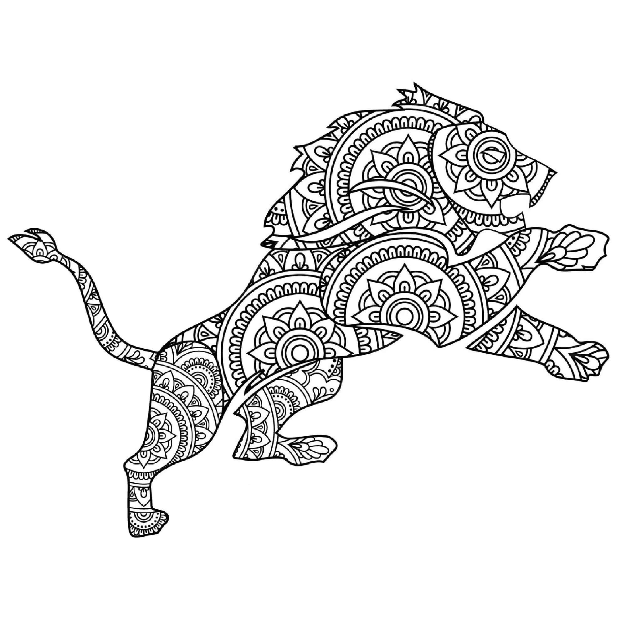 Basic Lion Jumping Mandala coloring page