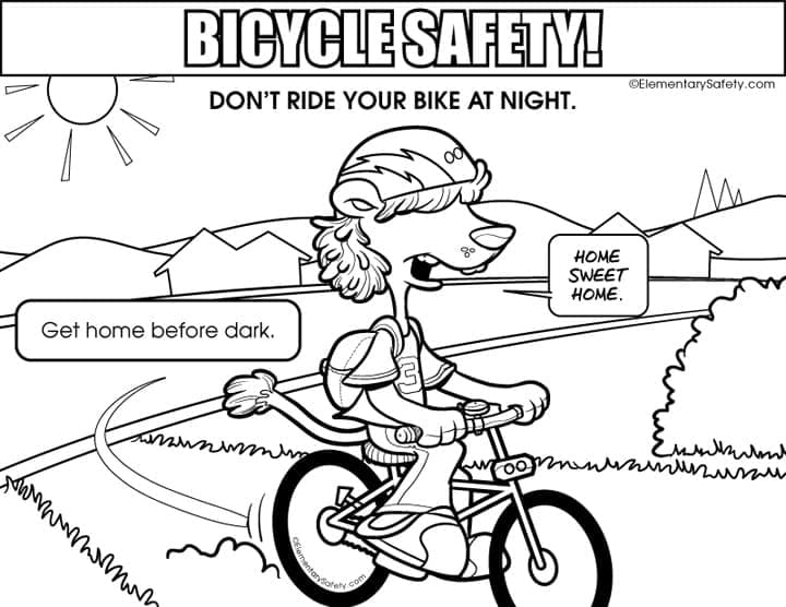 Bicycle Safety – Home Before Dark coloring page