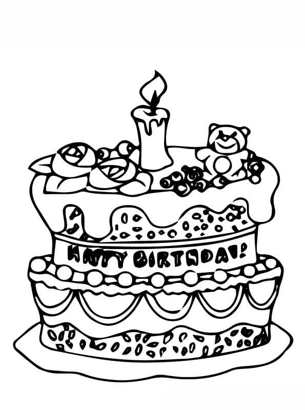 Birthday Cake with A Candle coloring page - Download, Print or Color ...