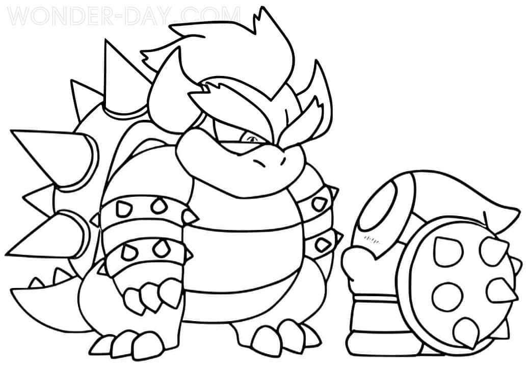 Bowser and Shy Guy Mario coloring page