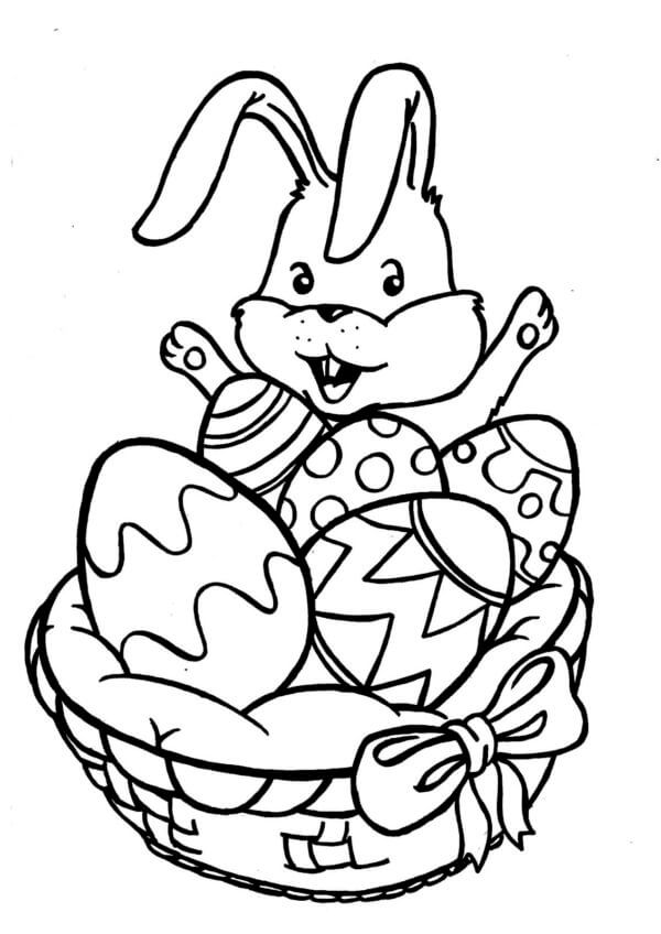 Bunny In Basket Easter Eggs coloring page