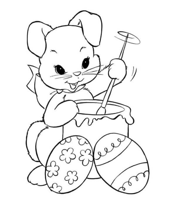 Bunny Mixing Paint For Easter Eggs coloring page