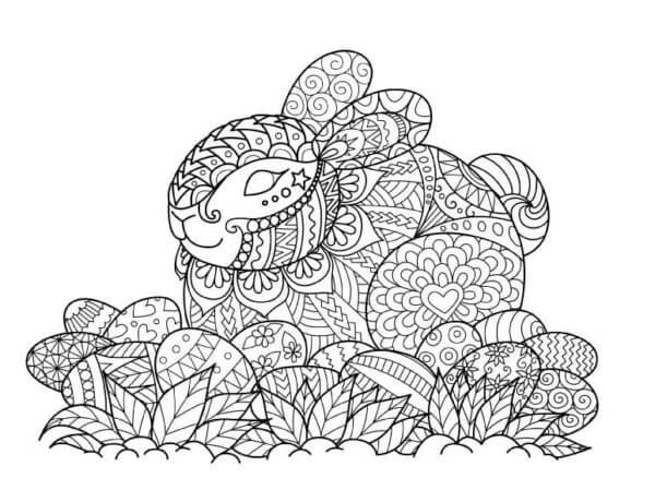 Bunny With Easter Eggs Mandala coloring page