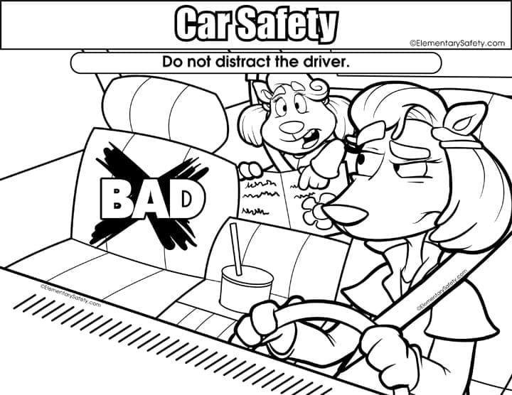 Car Safety – Do Not Distract Driver coloring page