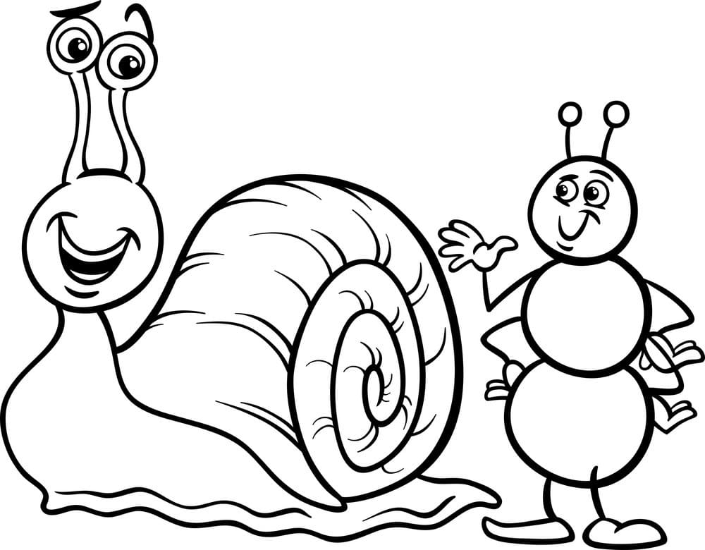 Cartoon Snail and Ant coloring page