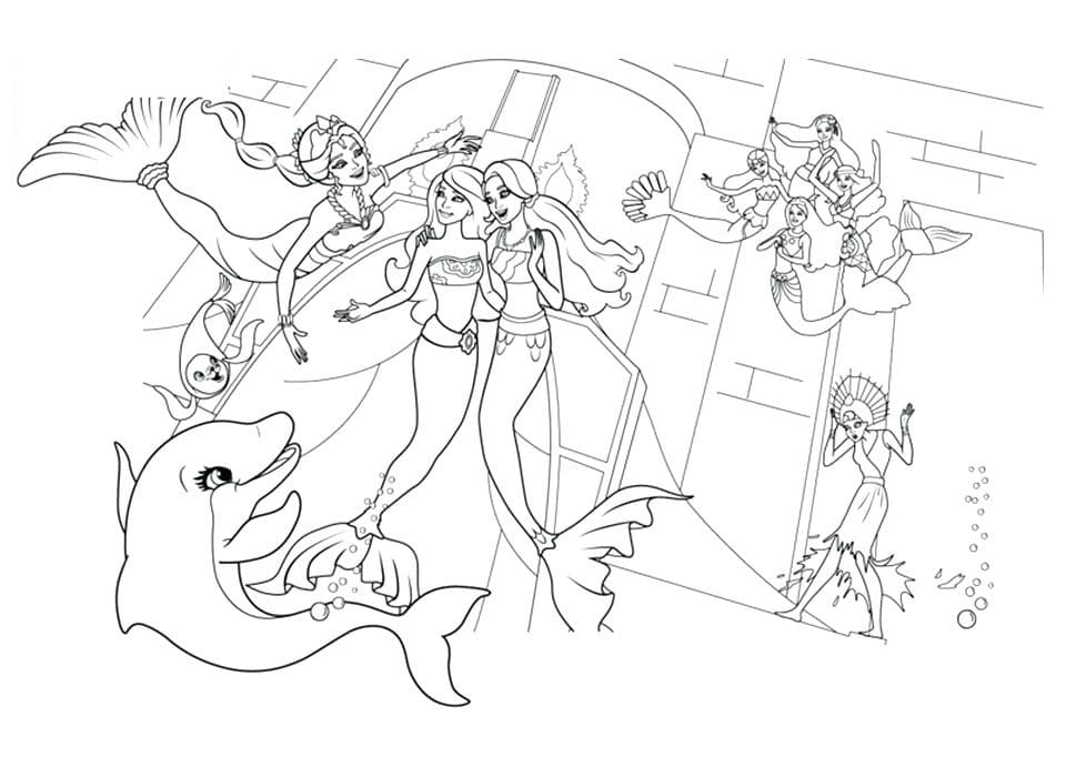 Characters in Barbie Mermaid coloring page