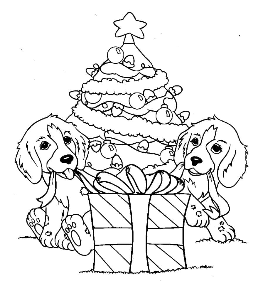 Christmas Puppies coloring page