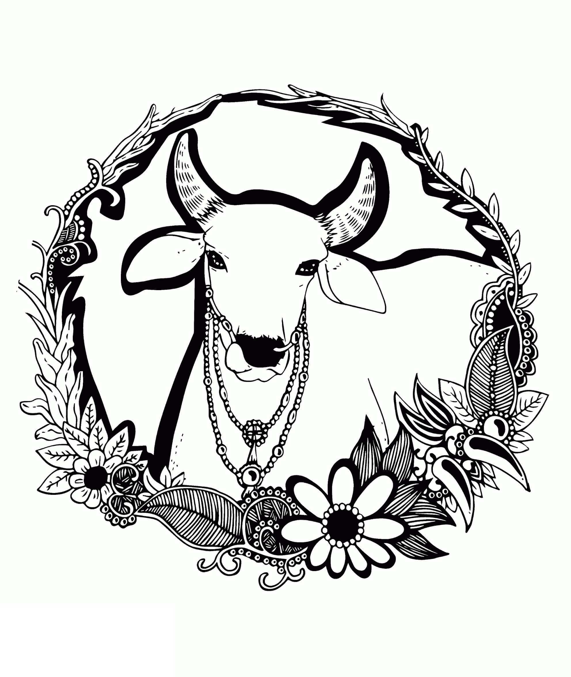 Cow With Flowers Mandala coloring page