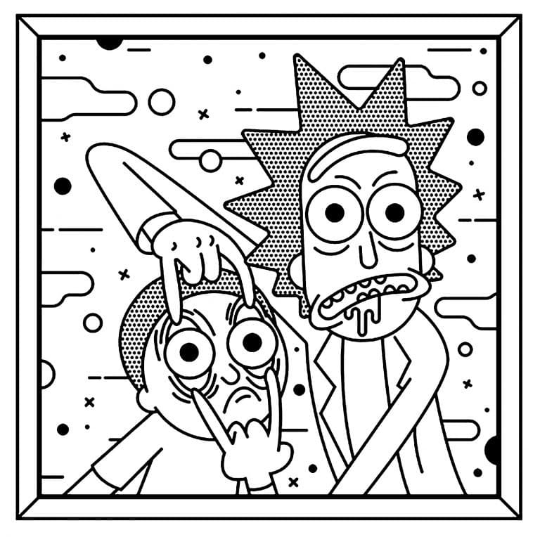 Crazy Rick and Morty coloring page