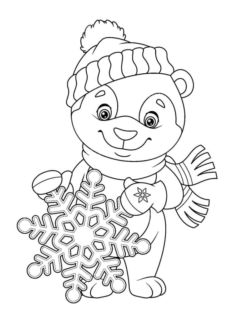 Cute Bear and Snowflake coloring page