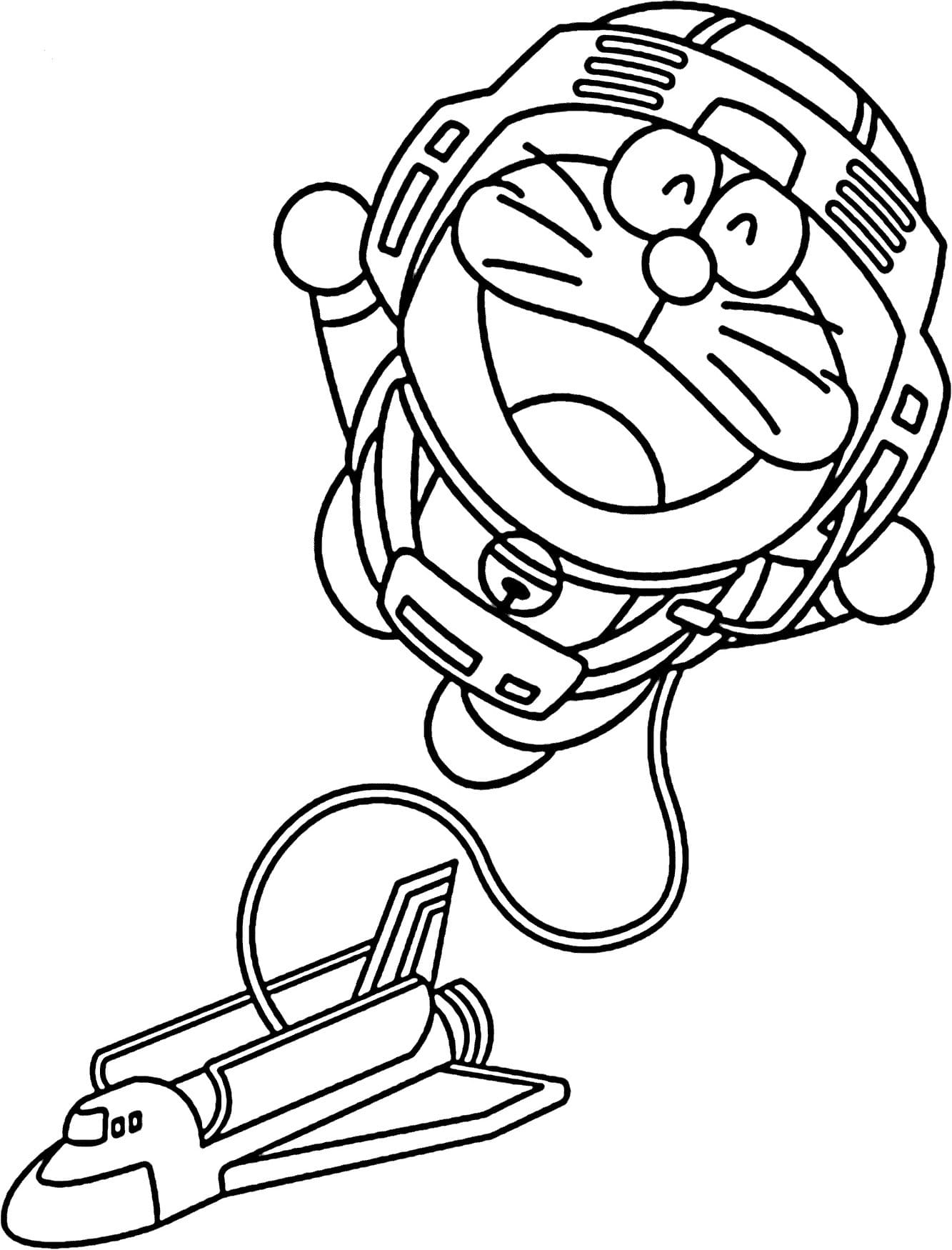 Doraemon and Spaceship coloring page