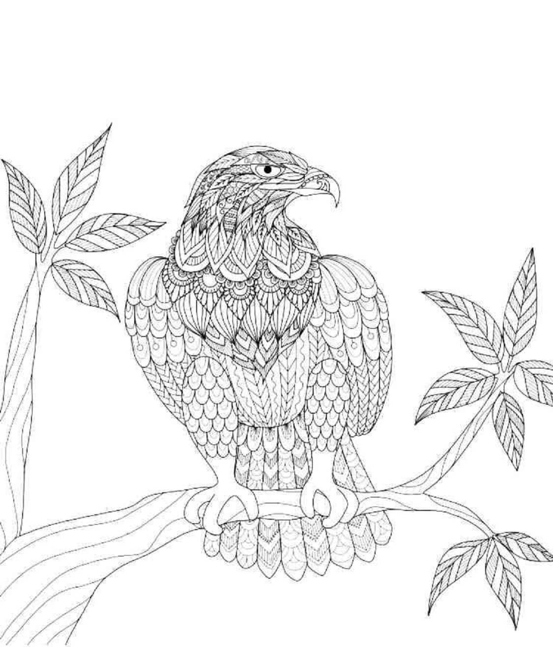 Eagle On Branch Tree Mandala coloring page