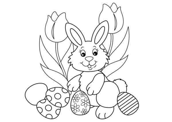 Easter Eggs Are Hidden In Tulips coloring page