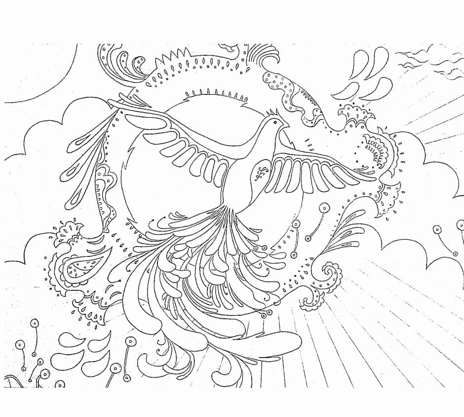 Fantasy Phoenix in the Sky coloring page