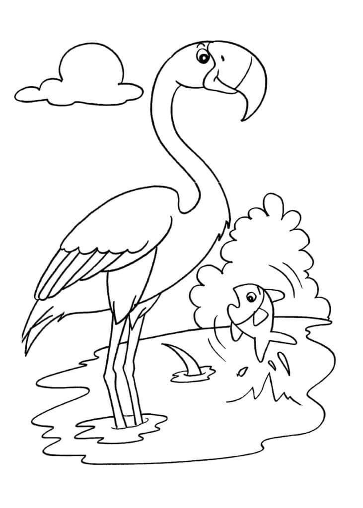 Flamingo and a Fish coloring page