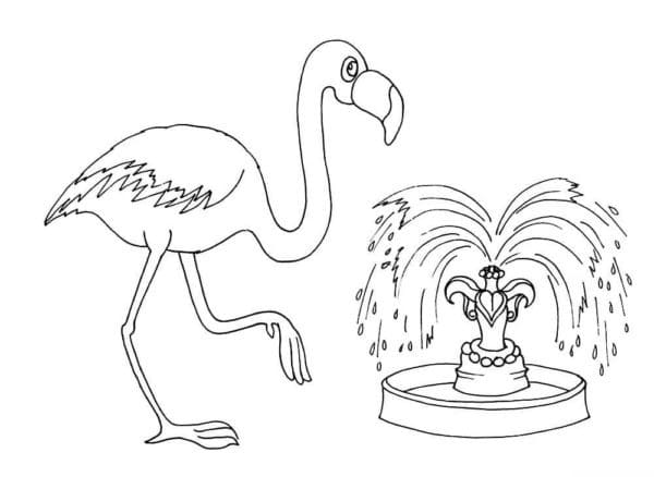 Flamingo and Fountain coloring page