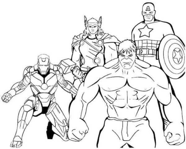 Four Superheroes In Marvel coloring page