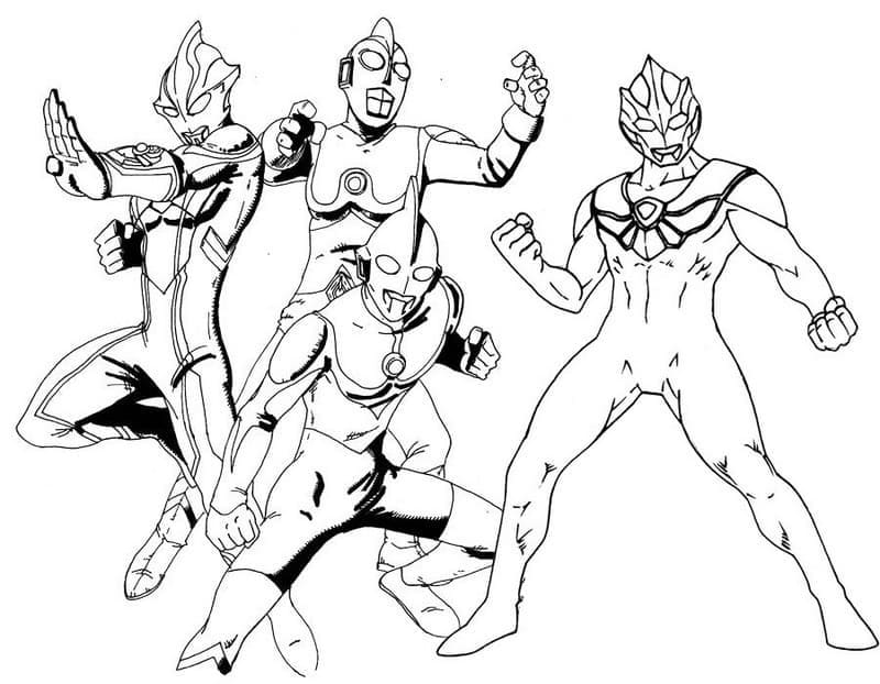 Four Ultraman coloring page