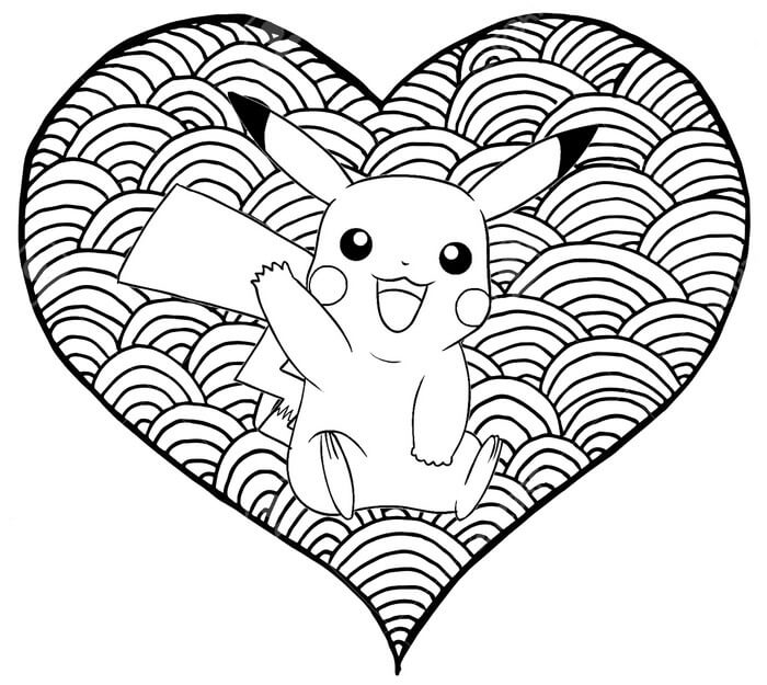 Fun Pikachu in Heart Mandala coloring page