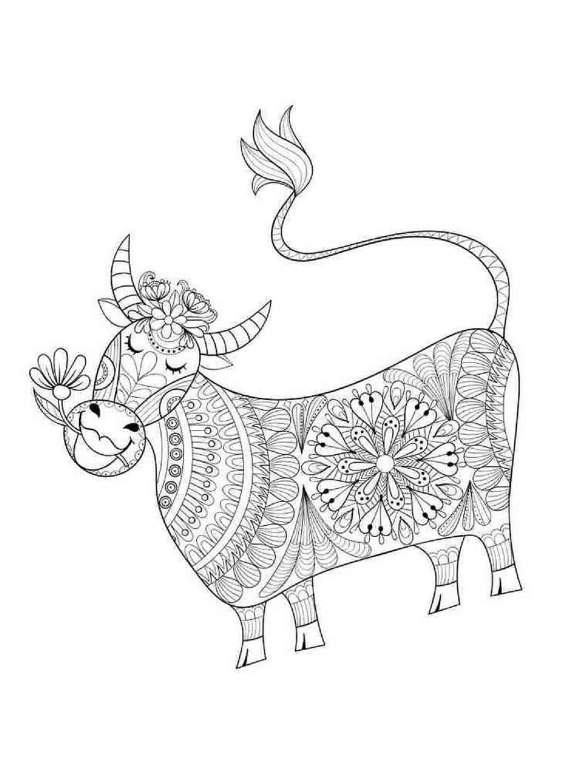 Funny Cow With Flower Mandala coloring page