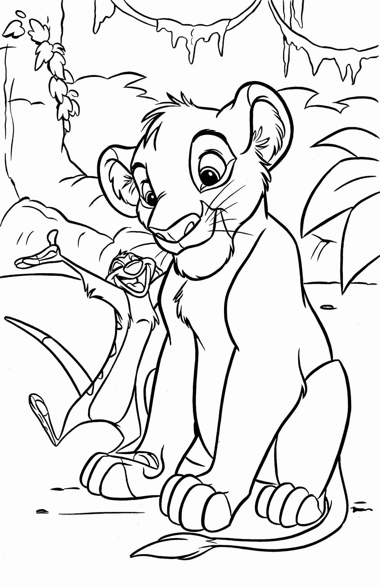 Funny Timon And Little Simba coloring page