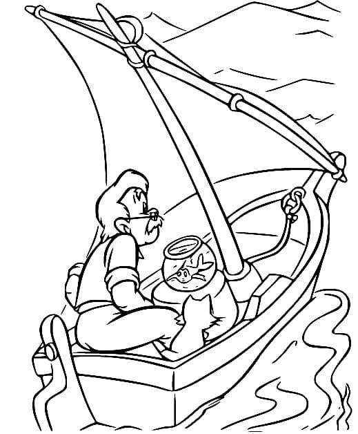 Geppetto on Boat coloring page