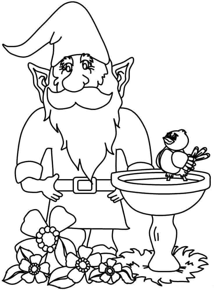 Gnome and A Bird coloring page