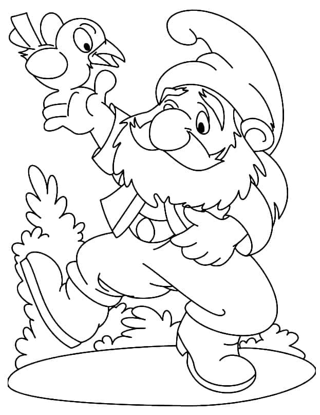 Gnome and Bird coloring page