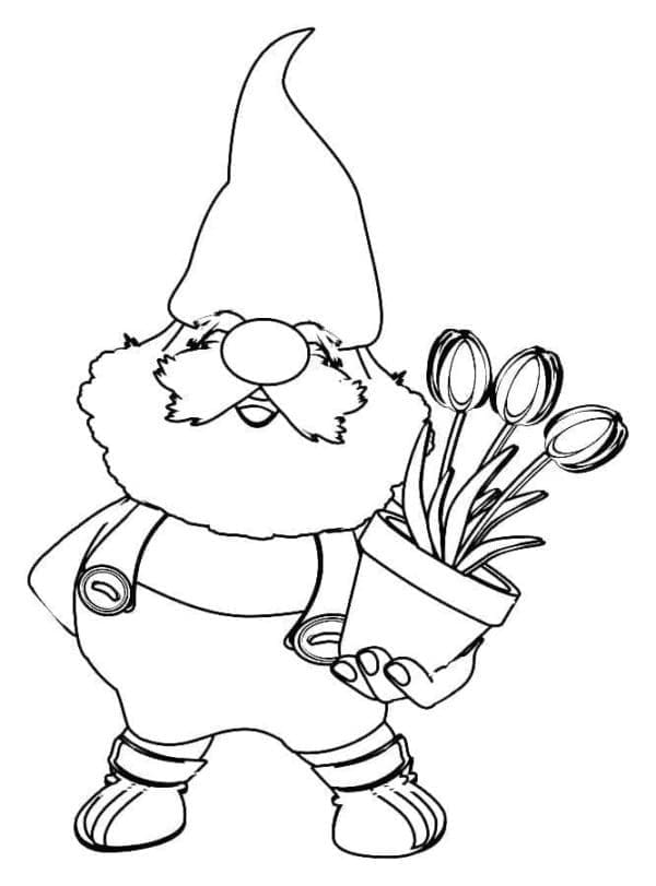 Gnome with Flower Pot coloring page