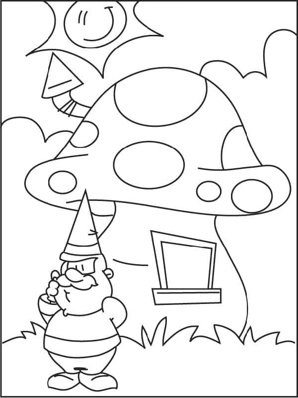 Gnome with House coloring page