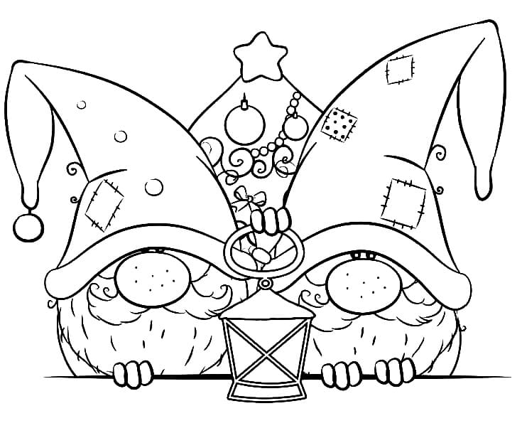 Gnomes and Christmas Tree coloring page - Download, Print or Color ...