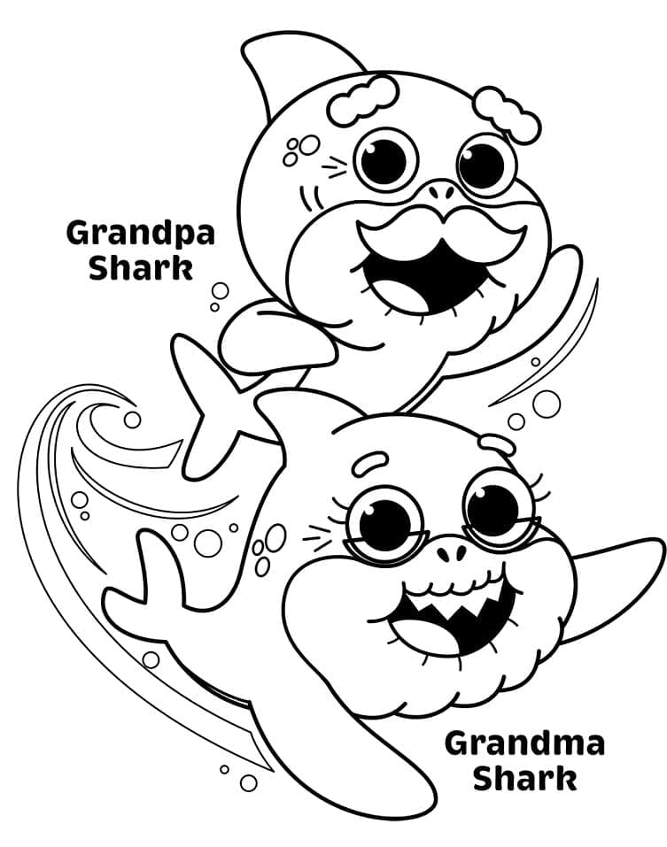 Grandpa Shark and Grandma Shark coloring page