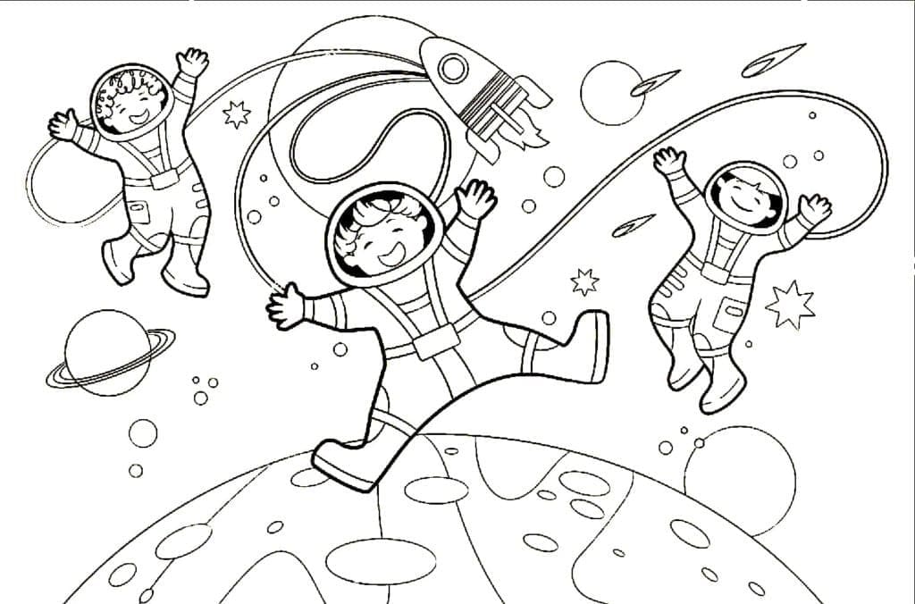 Happy Astronauts coloring page