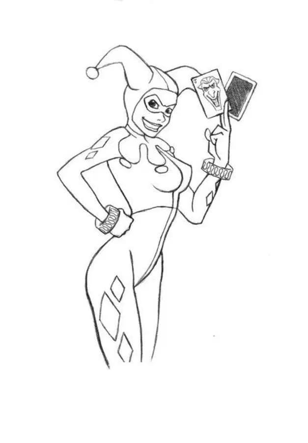 Harley Quinn with Cards coloring page