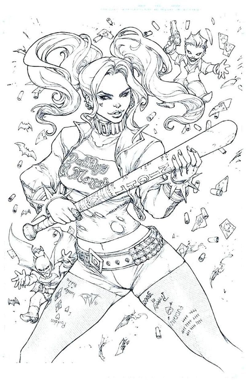 Harley Quinn with Her Baseball Bat coloring page