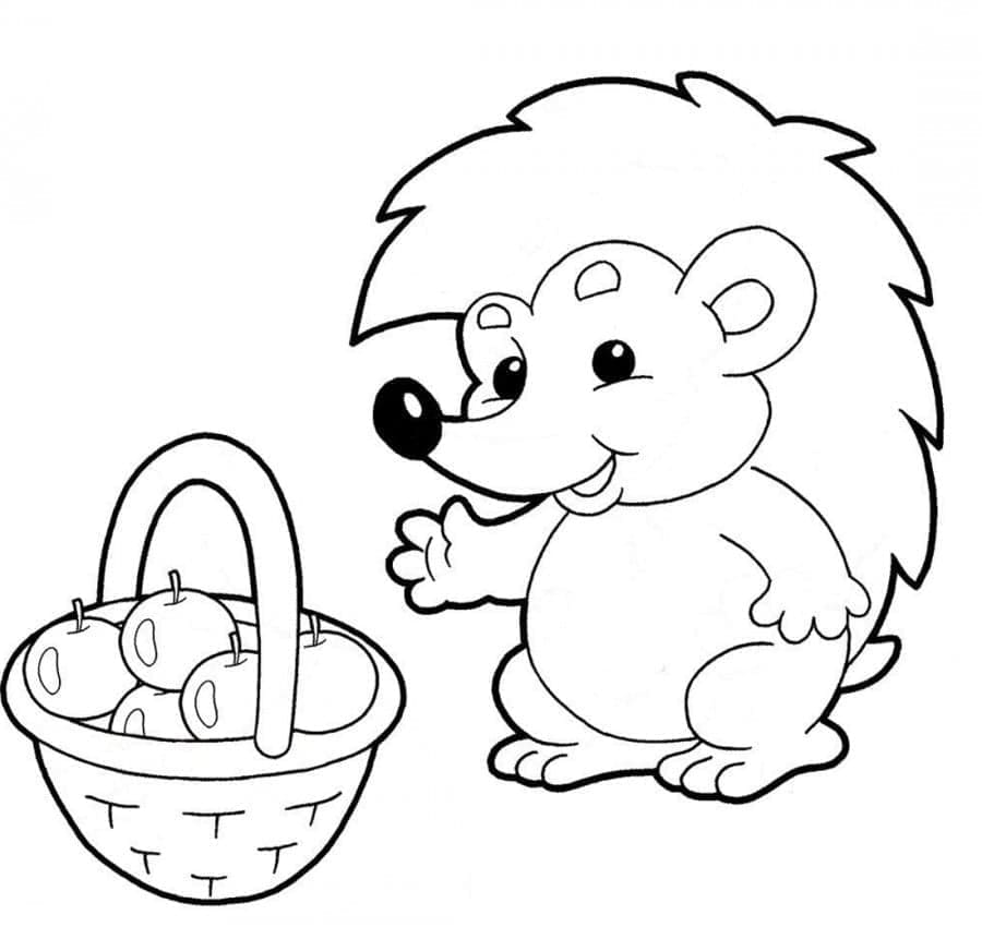 Hedgehog with Apple Basket coloring page