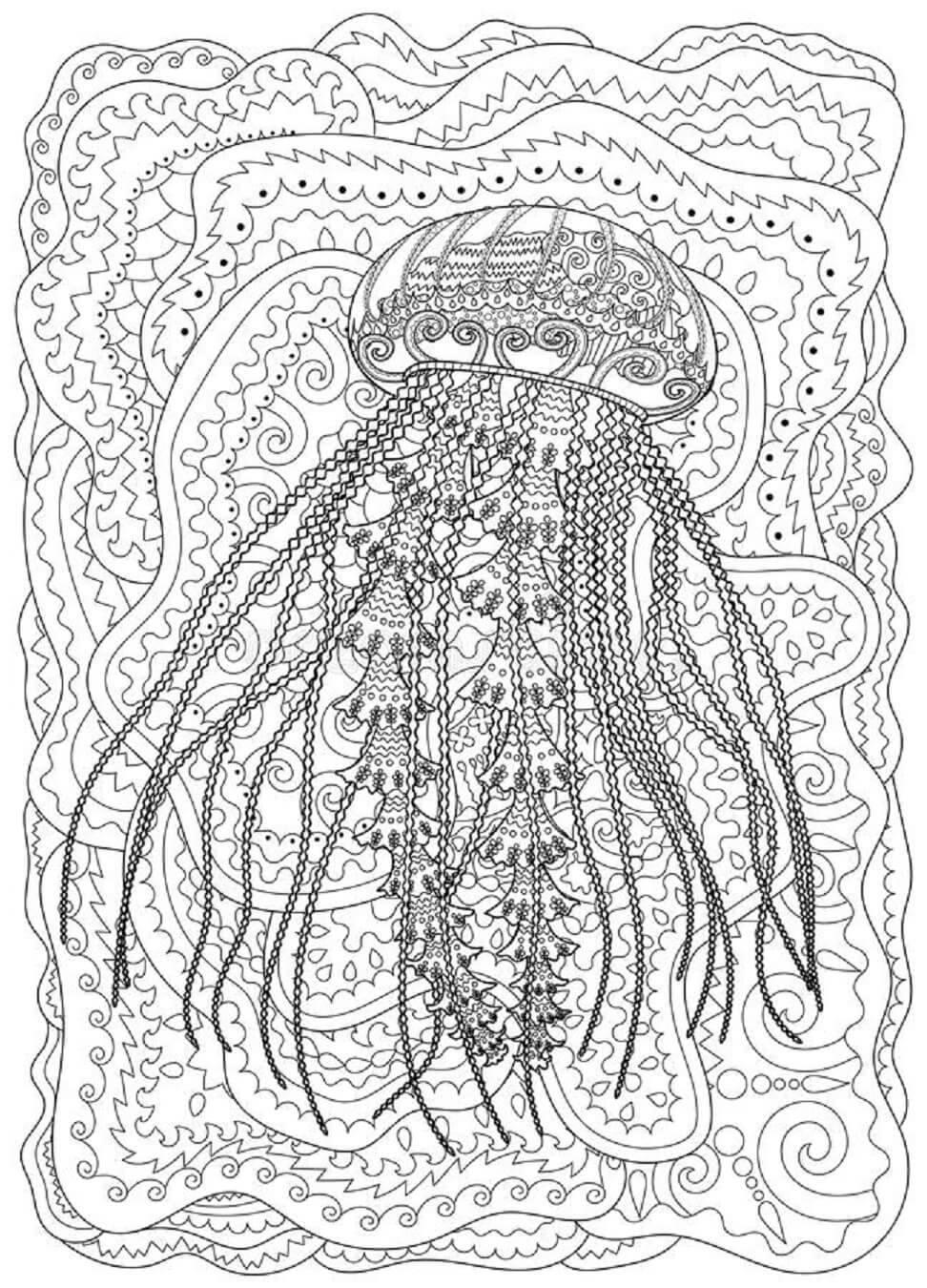 High Detailed Jellyfish Mandala coloring page