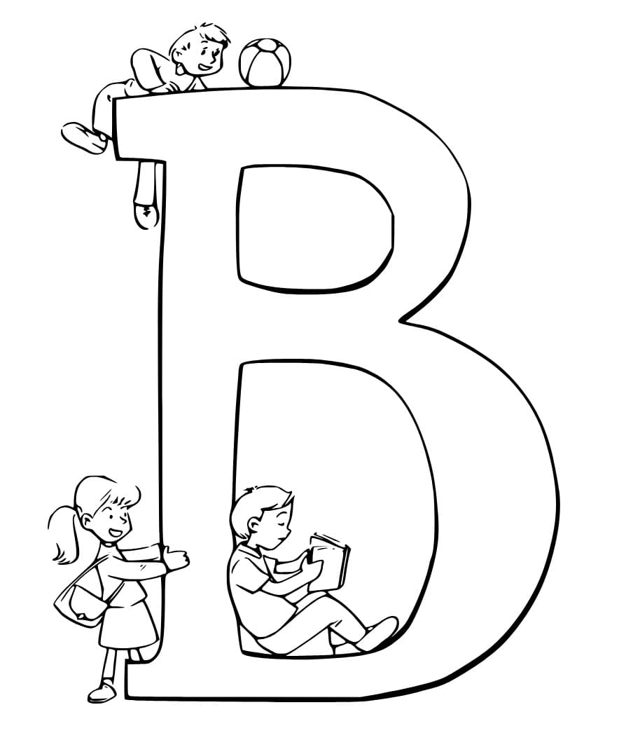 Kids and Letter B coloring page