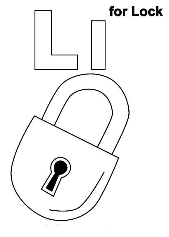 Letter L is For Lock coloring page