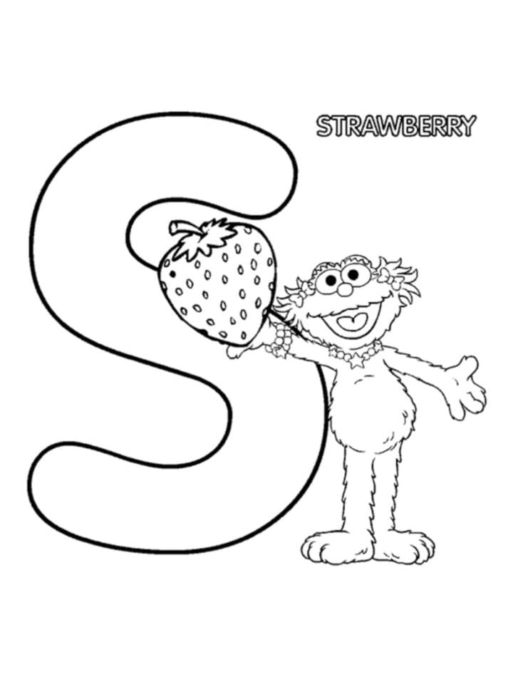 Letter S is For Strawberry coloring page