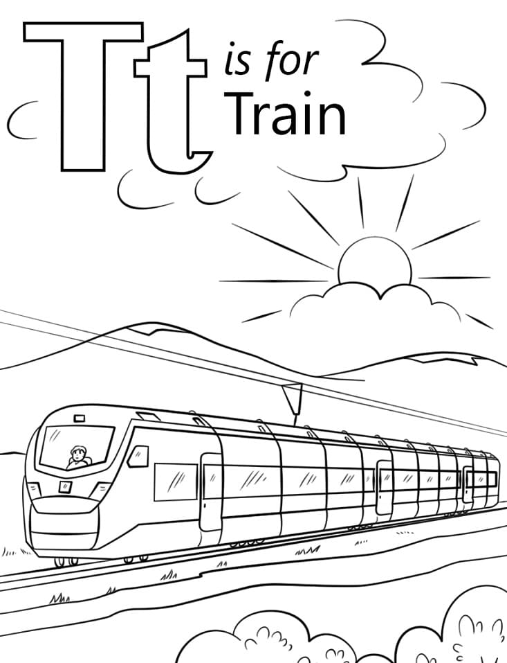 Letter T is For Train coloring page