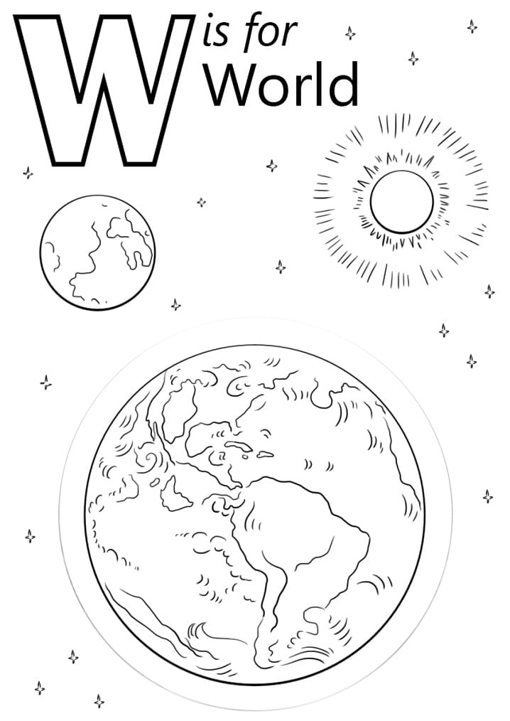 Letter W is For World coloring page