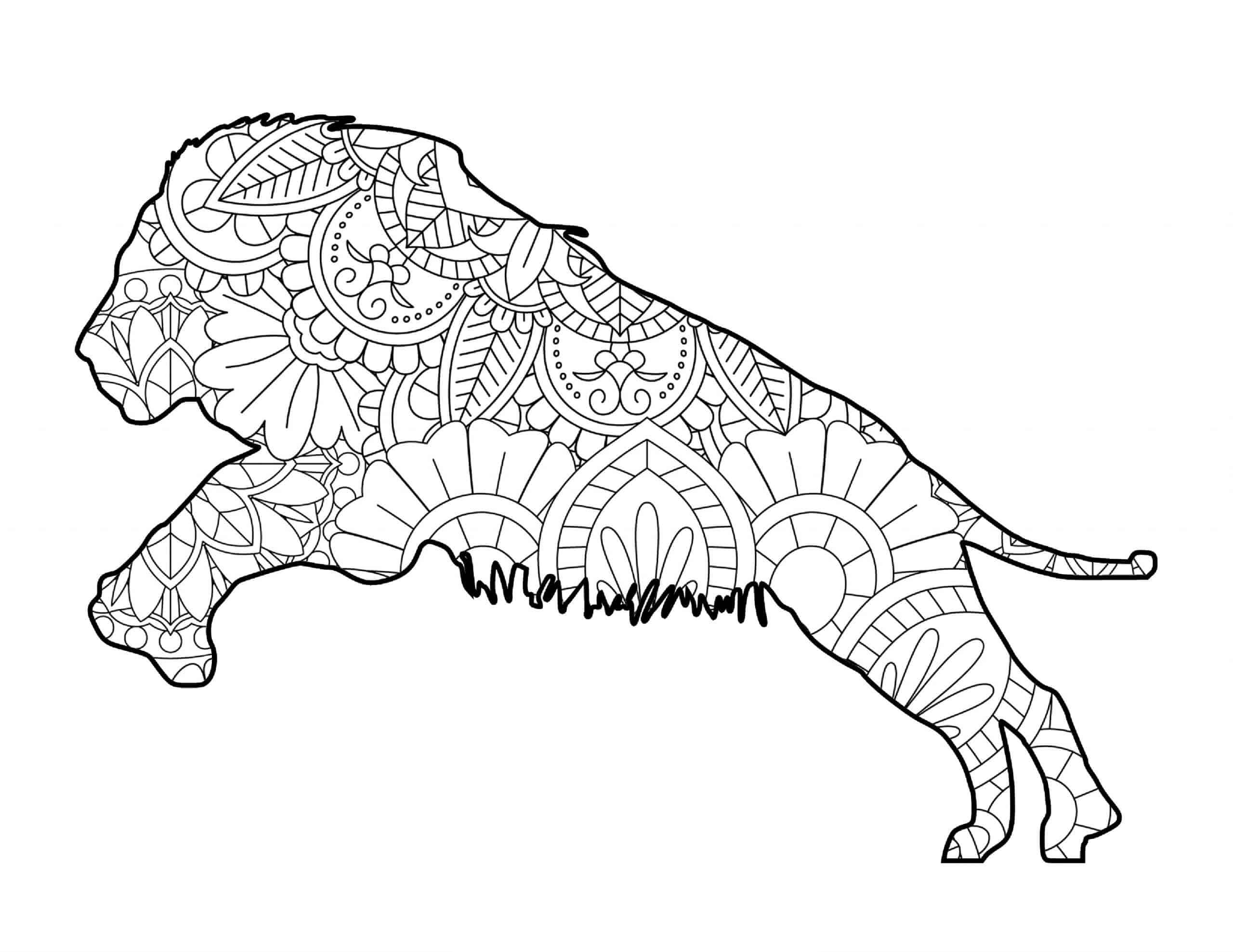 Lion Jumping Mandala coloring page