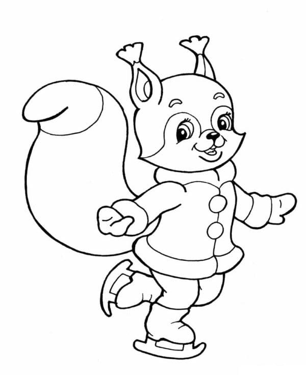 Lovely Squirrel Ice Skating coloring page