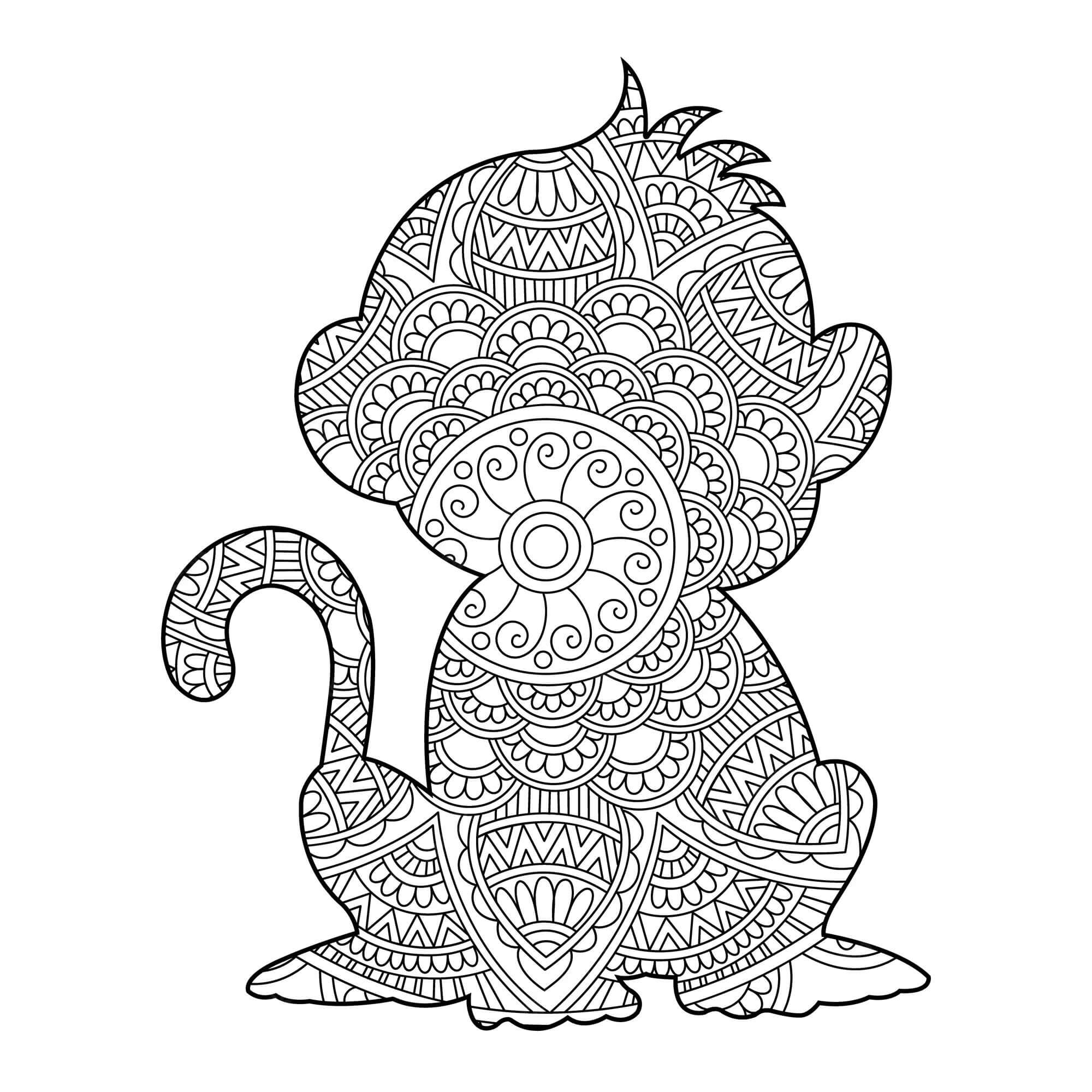 Monkey Mandala coloring pages