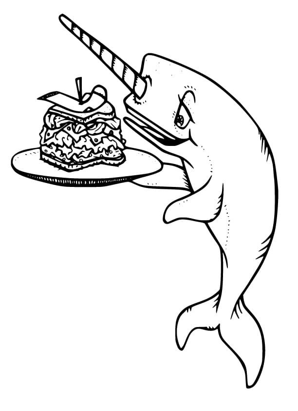 Narwhal and Sandwich coloring page