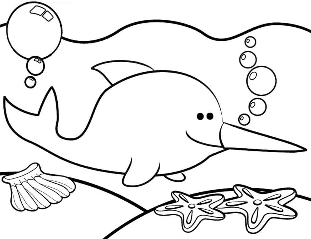 Narwhal Under the Sea coloring page